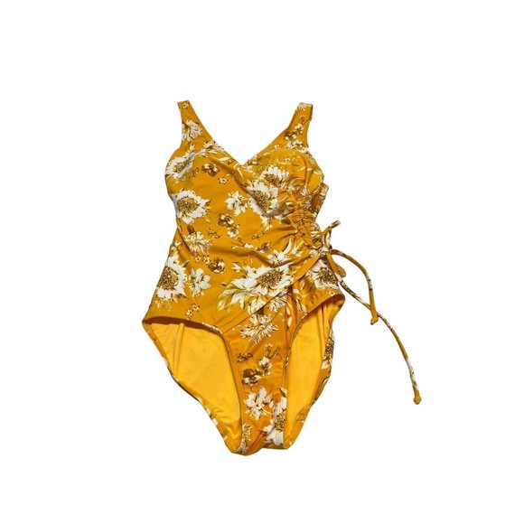 Nip Tuck Multi cup One Piece Yellow Floral Swimsuit Size 4 Rouched Side - Picture 1 of 9